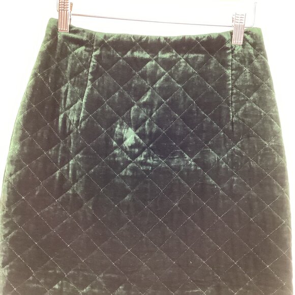 Sandro Quilted Skirt Size 2 Quilted Green Velvet Mini Viscose & Silk Blend - Picture 3 of 12